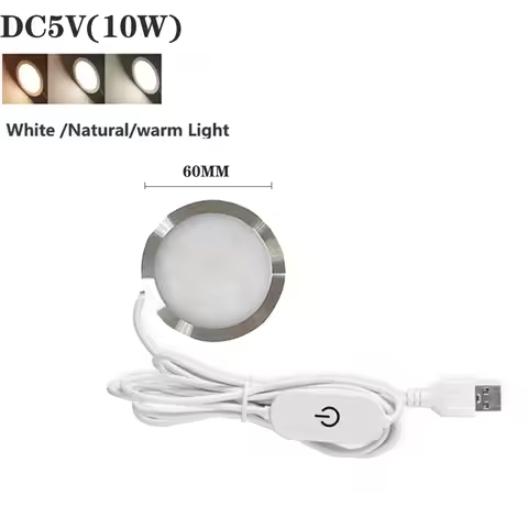 1Pcs Ultra-thin 8mm LED Spotlight USB D5V 10W Online Touch Cabinet Mini Lamp with 3key Switch Displa