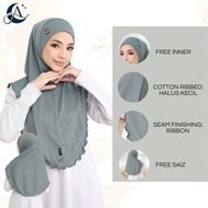 AC [with Metal Tag] Tudung Syria Cotton Ribbed Instant Hijab