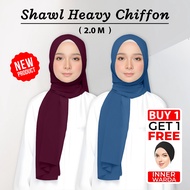 SHAWL CHIFFON KEKNIS PLAIN (HEAVY CHIFFON) 2meter  (Buy 1 Free 1 Inner Warda)