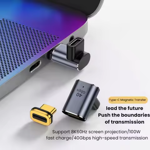 USB C Magnetic Adapter, 24 pins Right Angle USB C 90 Degree Adapter with PD 100w USB4 40Gbps 8K 60Hz