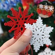 6Pcs/pack DIY White&amp;Red Snowflakes Christmas Wooden Pendants Ornaments for Xmas Tree Ornaments Christmas Party Decorations Kids Gift