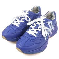 GUCCI 紐約洋基隊 Rhyton 運動鞋（548638），MLB 限量版，飾有標誌和 NY 印花，繫帶皮革運動鞋，藍色，6 碼，帶鞋盒，意大利​​製造。