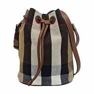 BURBERRY 水桶包棕色帆布單肩包斜挎包 金色五金 9.8新