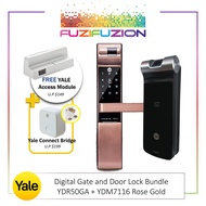 Yale YDR50GA Gate + YDM7116 Rose Gold Digital Lock Bundle (FREE Yale Access Module + Connect Bridge/DDV1/TOP UP FOR DDV3