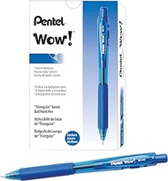 Pentel WOW! Retractable Ballpoint Pens, Medium Point, 1.0 mm, Transparent Blue Barrels, Blue Ink, Pack Of 12