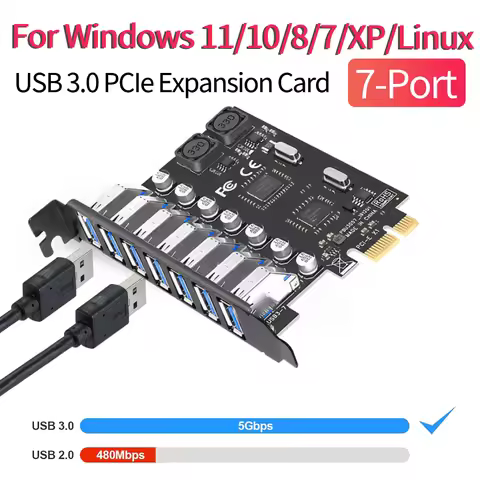 7-Port USB 3.0 PCIe Expansion Card 5Gbps USB 3.0 Hub Adapter PCI Express To USB Expansion Card for W