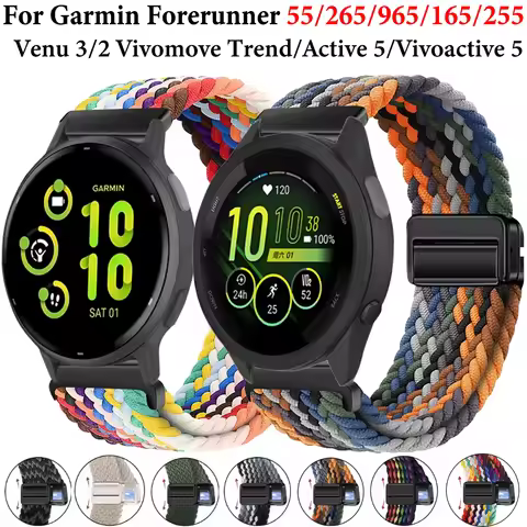 20mm 22mm Nylon Strap for Garmin Garmin Forerunner 55 165 265 965 255 Active 5/Vivomove Trend/Venu 3