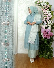 Setelan Kebaya Brokat Modern Long Tunik Malika Busui Full Payet Rok Selendang Songket Mewah//Kebaya