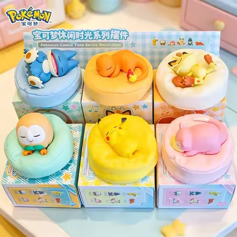 6 Styles Pokemon Relax Time Pikachu Munchlax Slowpoke Rowlet Meowth Charmander Sleeping Figurines To