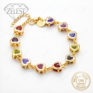 Stylish 925 Sterling Silver 18K Gold Plated 8-inch Heart-Shaped Colored Zirconia Bracelet - A Weddin