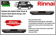 RINNAI RH-S3059-PBW Sleek &amp; Stylish Matt Black Design LED Slimline Hood / FREE EXPRESS DELIVERY