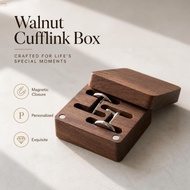 MXBEAUTY Walnut Cufflink Box, Solid Flip‑top Cufflink Organizer, Gift for Him Magnetic Closure Exqui