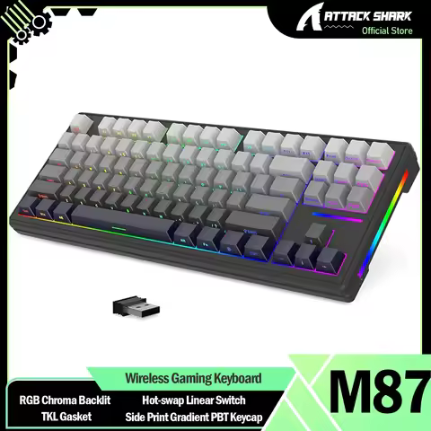 ATTACK SHARK M87 75% Wireless Gaming Keyboard, 27 RGB Chroma Backlit, Hot-swap Linear Switch, Side P