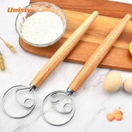 UMISTY 13" Oak Handle Kitchenware Stainless Steel Egg Beater Flour Coil Mixer Flour Beater Flour Mix