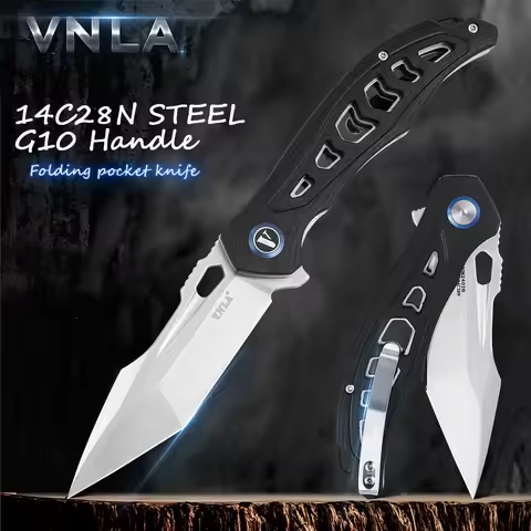 VNLA Pocket knife 14C28N steel sharp folding knife G10 handle knife Outdoor camping portable knife E