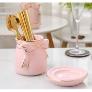 RIBBON SPOON/FORK HOLDER/SET SUDU PINK CERAMIC ***extra packaging