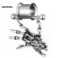Superbaby Fashion Unisex Skeleton Hand Pendant Barbell Ear Flesh Tunnel Expander Piercing