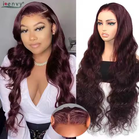 #99J Burgundy Body Wave Glueless Wigs 9X6 Remy Human Hair Wigs Pre Cut Lace Wear & Go Colored Wigs G