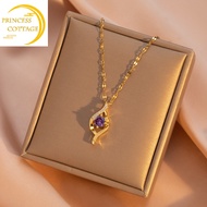 necklace 18k pawnable real gold women's amethyst water drop necklace fashion versatile zircon pendant collarbone chain