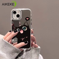 Cartoon Black Cat Makeup Mirror Phone Case For OPPO A6 Pro Reno 13F 12 Pro 12F A98 A79 A59 A16K A16E