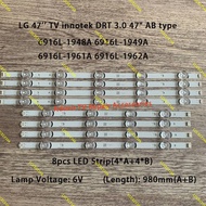 Kit/8pcs 47" TV LED Strip For 47LB582U 47LB582B 47LB5820 LC470DUE-FGM4 47LB650V 47LB653V 47LB652V 47
