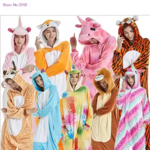 Lion Onesies Kigurumi for Kids Adult Unicorn Onesie Women Pajamas Panda Animal Cosplay One Piece Sle
