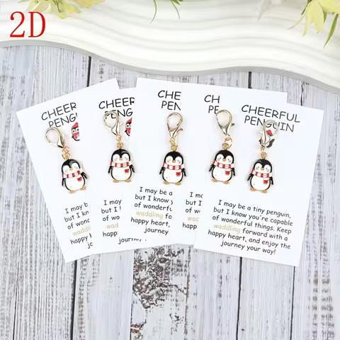 5Pcs/10Pcs Cute 2D Little Penguin Keychains, with Inspirational Greeting Cards, Happy Little Penguin