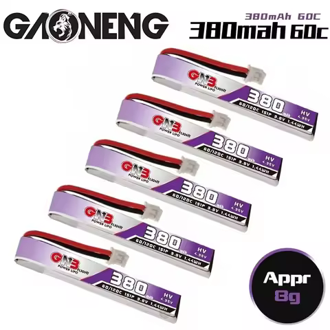 5pcs/lot Gaoneng GNB FPV LiHv Batteries 380mAh 1S 3.8V 60C Max 120C PH2.0 Plug 4.35V Lipo Battery Up