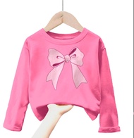 baju kaos anak cewek gambar pita viral korea lengan panjang Tshirt kids ribbon 1-12tahun k.079