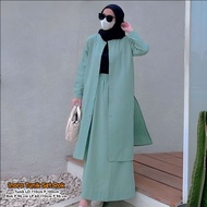 Inara Long Tunik Set Rok - One Set Wanita Long Tunik dan Rok PoloLinen Import Premium Polos Lengan