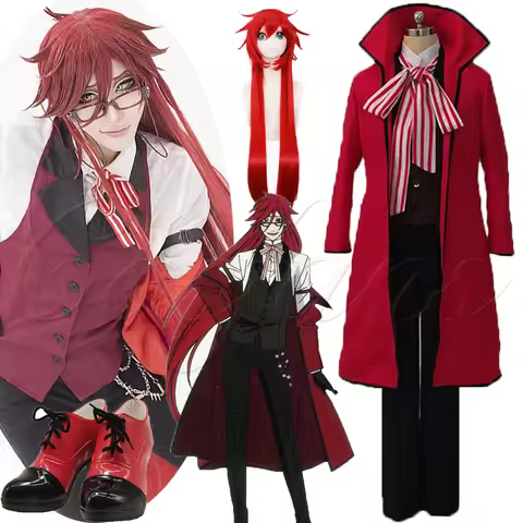 Anime Black Butler Death Shinigami Grell Sutcliff Cosplay shoes Red Uniform Outfit Carnaval Hallowee