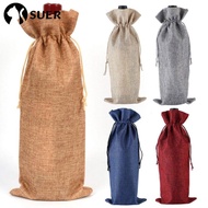 SUERHD 3Pcs Drawstring Linen Bag, Pouch Champagne Wine Bottle Cover,  Gift Washable Packaging Wine Bottle Bag Wedding Christmas Party