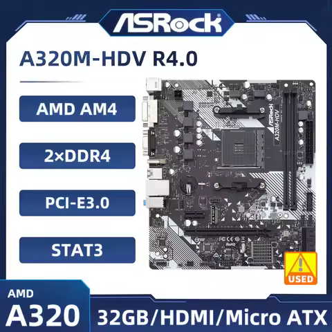 ASRock A320M-HDV R4.0 A320M Motherboard AMD AM4 DDR4 32GB Ultra M.2 USB 3.2 M.2 Micro ATX support Ry