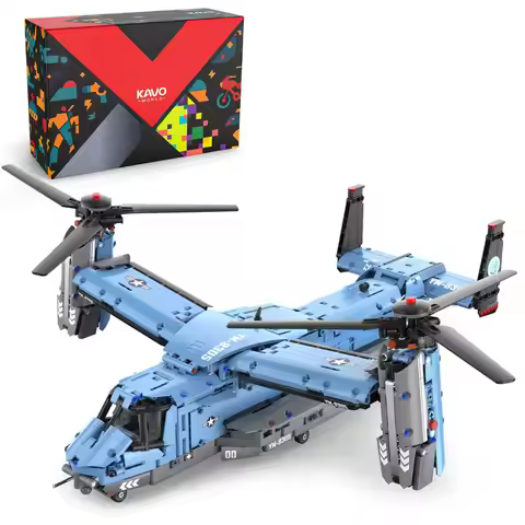 KAVOWORLD MOC V-22 Osprey Tiltrotor Aircraft Building Blocks Set 360° Rotating Propeller Military Tr