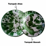 Piring Enamel Seng Kaleng Blirik Lurik Lorek Jadul 20 Cm 22 Cm