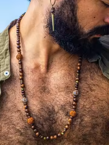 Bohemian Vintage Style Men's Wooden Bead Necklace - Long-Style Neck Jewelry