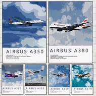 0O1H Airbus A320 A380 A350 A319 Aviation Aircraft Posters and Prints Canvas Painting Wall Art Pictur