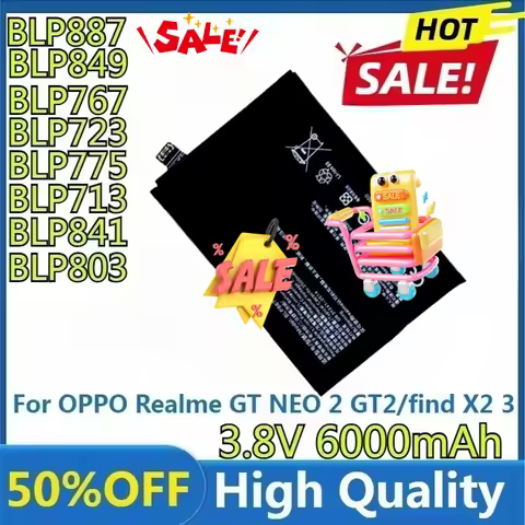 BLP887 Battery for OPPO Realme GT NEO 2 GT2/find X2 3 Pro 5G /X/X50/8/Reno8/9/V3/V5/7 X7 X3 Pro/A7X/