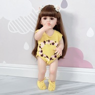Búp Bê Tái Sinh Thân Nhựa Mềm Mắt To Áo Len Vàng Keuime 55CM 22 inch Reborn Body Full Doll PVN5308
