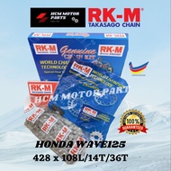 RKM CHAIN AND SPROCKET SET STEEL HONDA WAVE100R/W110/W125/DASH125/FUTURE125 428 x 108L/14T/36T RANTA