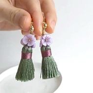 Aiyana 繁花系列 淺紫墨綠色 天然貝殼花 流蘇耳環- 耳針/耳夾