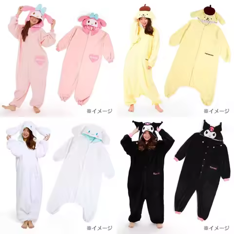 Japan Original Sanrio Cartoon One-piece Pajamas Melody Kuromi Pompom Purin Hangyodon Keroppi Kawaii 