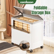 FurniLUX Foldable Storage Box With Wheels Multipurpose Large Capacity Storage Organizer With Lid Fli
