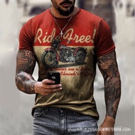 Summer New Style Motorcycle Series 3D Digital Print Street Hip-Hop Style Slim-fit Pullover Men's T-S