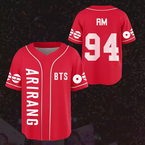 New Arirang World Tour BTS Baseball Shirt for 2026, Fashionable 3D Printed Casual Street Home Wear S