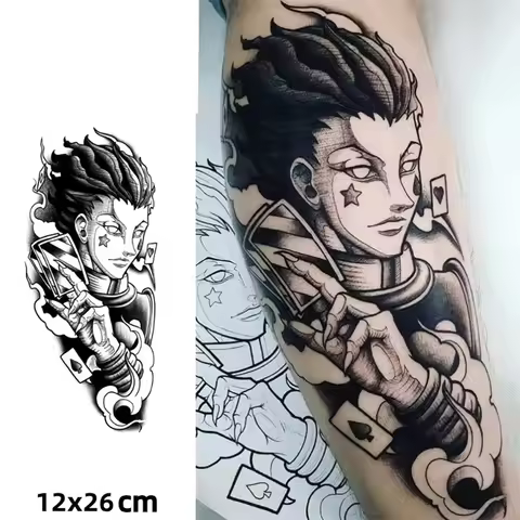 Anime Hunter X Hunter Hisoka Herbal Juice Temporary Tattoos Cartoon Tattoo Body Art Waterproof Fake 