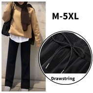 [HZA] Plus Size Muslimah Smart Casual Elastic Waist Loose Baggy Trousers Straight Pants
