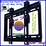 Ahim Bracket Flat Panel TV 14–42 LED LCD PDP Plasma Max.25 Kg + WaterPass Dumper Mur Baut Ring Fischer FIX Braket Breket Briket Penyangga Dinding Televisi 14 15 17 19 21 22 24 27 29 32 37 39 40 42 Inch