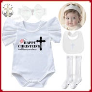 Summer Flying Sleeves Christening Clothes for Baby Girls Onesie Church Cross Baby Romper Newborn Chr