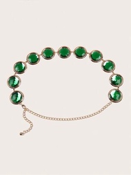 1條綠色圓形鑲鉆女式腰鏈,可搭配長裙